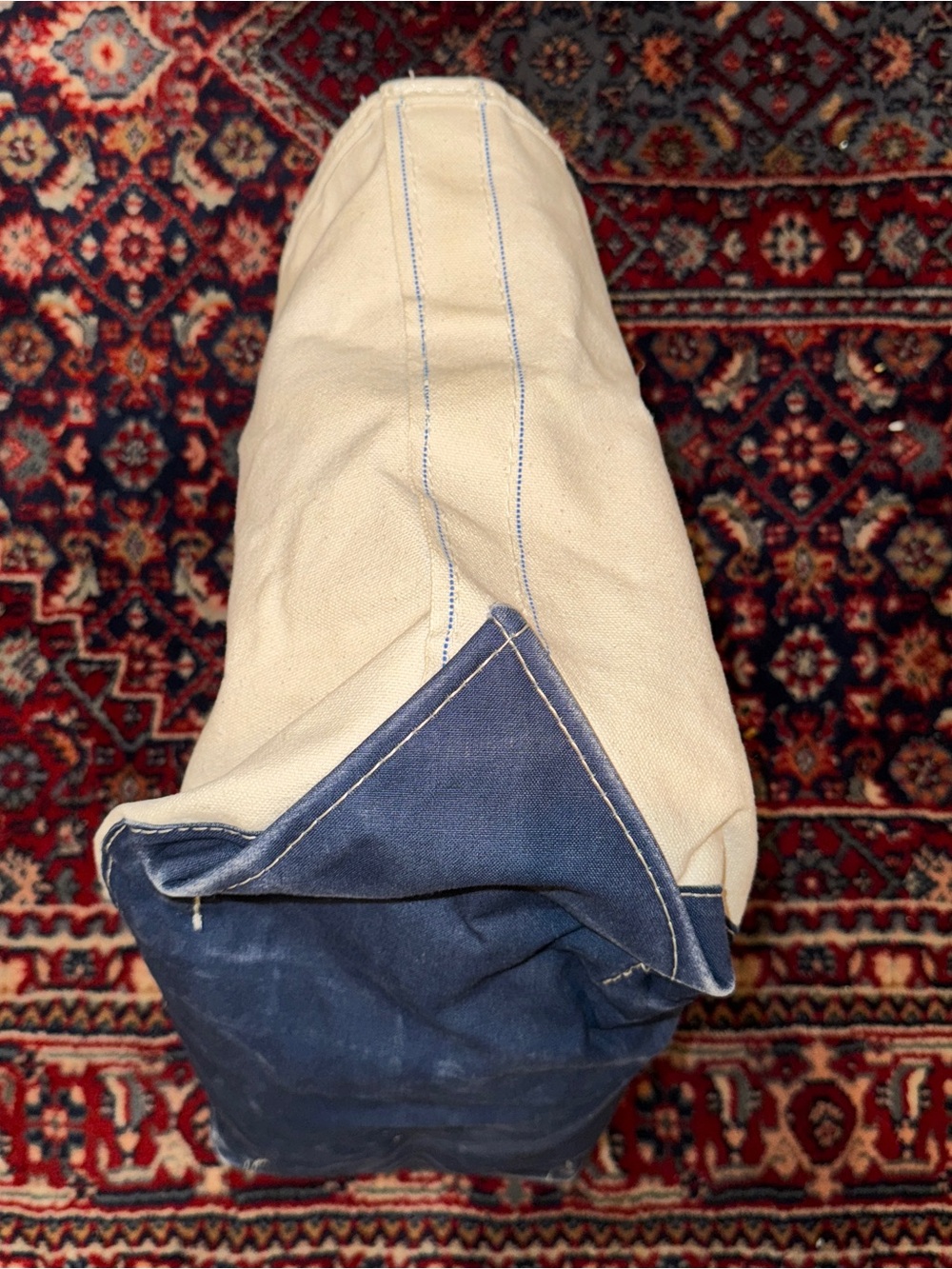 Vintage LL Bean Blue/White Canvas Boat And Tote Bag Medium Zipper Top 18” - Picture 3 of 7